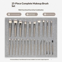 Ensemble professionnel de 25 pinceaux de maquillage en fibres synthétiques, manche en plastique gris argenté, pour poudre, blush, contour, fond de teint, fard à paupières, sourcils
