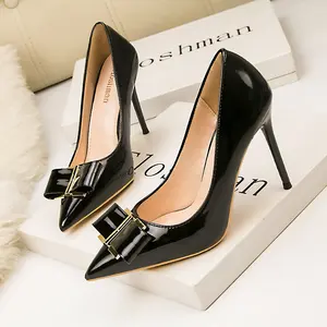 Women Shoes Pointed Toe Pumps Patent Leather Dress High Heels Boat Wedding Zapatos Mujer Blue Wine Red