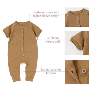 Romper bayi kasual, Jumpsuit lengan pendek penutupan kancing katun organik untuk perdagangan asing musim semi musim panas - Product Image 2