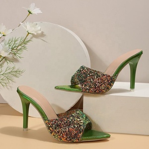 2024 estate nuova moda elegante con paillettes verdi sandali a spillo a punta tacchi alti sottili <span class=keywords><strong>pantofole</strong></span> da <span class=keywords><strong>donna</strong></span> - Product Image 5