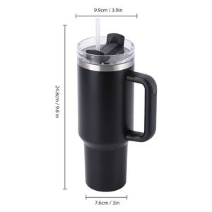 Custom logo 40 oz Double Wall Vacuum Travel Coffee Mug Wholesale Stainless Steel 30oz 40oz Outdoor Tumbler <b>with</b> Handle and <b>Straw</b> - Product Image 2
