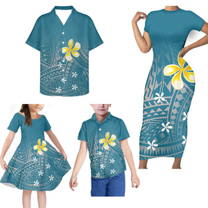 Setelan Keluarga Musim Panas Warna Kuning, Setelan Keluarga Pola Bunga Hibiscus, Pakaian Serasi Keluarga Motif Suku Tradisional Polinesia - Product Image 5