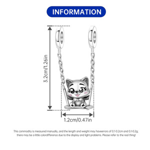 European and American style white brass popular cat swing pendant, DIY <b>bracelet</b>, jewelry accessory, wholesale, lively design - Product Image 3