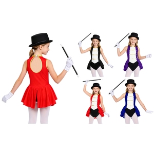 Costumes de cirque Ringmaster pour filles de 6 à 16 ans, justaucorps avec chapeau, baguette magique, gants, ensembles pour cosplay, déguisement, fête à thème - Product Image 1