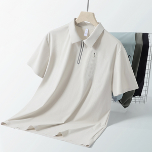 Polo d'affaires pour homme à séchage rapide, en nylon haute élasticité sans couture avec revers en soie glacée, motif uni, manches courtes - Product Image 5