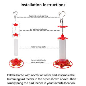 ที่ให้อาหารนกฮัมมิงเบิร์ดกลางแจ้ง ECSON ที่น่าทึ่ง ทำจากพลาสติก มี 5 ช่องให้อาหาร ปากกว้าง เติมง่าย ฐาน 2 ส่วน ทำความสะอาดง่าย พร้อมที่กันมดในตัว - Product Image 4