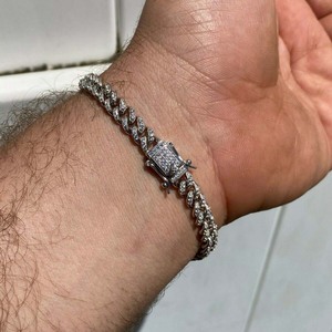 <span class=keywords><strong>Bracciale</strong></span> a catena cubana <span class=keywords><strong>sottile</strong></span> da uomo in <span class=keywords><strong>oro</strong></span> e argento placcato con zirconi, larghezza 6 mm, per dropshipping all'ingrosso - Product Image 5
