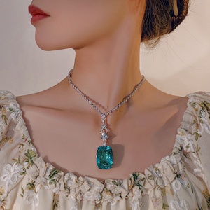 Classic Green Paraiba Cubic Zirconia Premium Jewelry Anti-tarnish Eco-friendly <b>Copper</b> Women Statement Necklace for Banquet Gift - Product Image 4