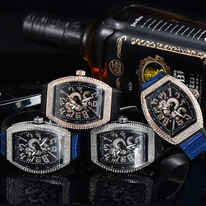 Top Luxury High-end Men Tonneau Leather Band Quartz Watch Diamond Bezel Man Jewelry <b>Clock</b> for Men - Product Image 6