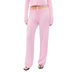 <span class=keywords><strong>Pantalon</strong></span> <span class=keywords><strong>femme</strong></span> en maille transparente OEM, personnalisé en usine, léger, pour l'été, style lounge, côtelé doux, évasé, coupe large, type jogger - Product Image 1