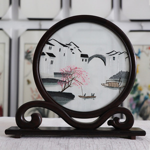 Biombo decorativo de doble cara con bordado de Suzhou, hecho a mano, para sala de estar o dormitorio - Product Image 2