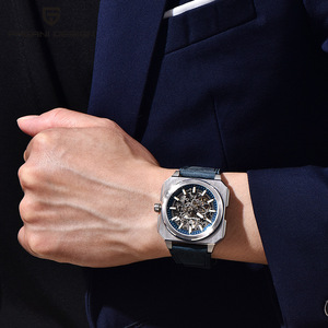 เบอร์จานี สเกเลตันนาฬิกาข้อมือแบบกลไก หน้าปัดกระจก สแตนเลสสตีลสำหรับผู้ชาย PD-1791 ตัวเรือนทรงสี่เหลี่ยม กันน้ำ 50 เมตร สายหนังวัว - Product Image 4