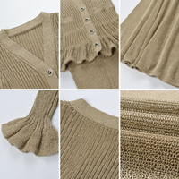 Nouvelle Robe Longue Maxi Tricotée Élégante pour Femme, Col en V, Manches Évasées à Volants, Style Décontracté Tendance Automne 2026