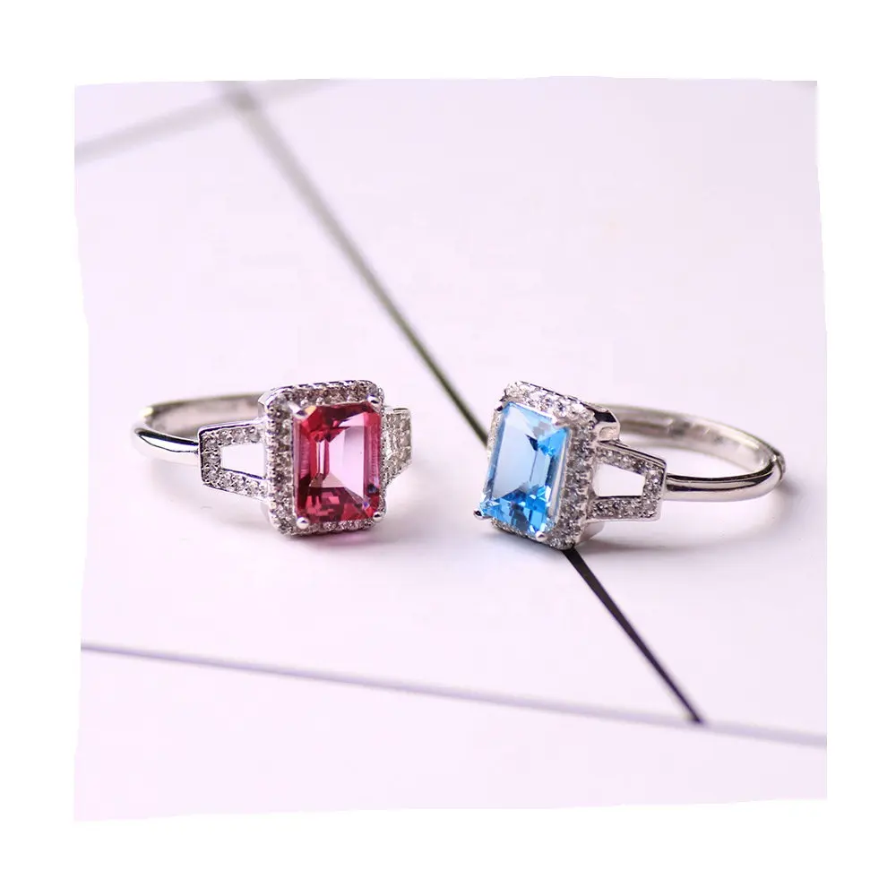 Vogue 925 silber inlay Natürliche rot und blau topaz kristall healing ring