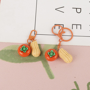 Porte-clés de luxe en résine, motif alimentaire de simulation (arachide, fruit de kaki sucré), style dessin animé, porte-bonheur, breloques et pendentifs pour portefeuille femme - Product Image 5
