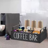 Plateau de présentation alimentaire noir pour comptoir, station à dosettes de café, support pour sachets de thé, boîte organisatrice de bureau en bois divisée pour collations et café