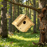 Hängendes Holz-Vogelhaus mit Schindeldach Nistkasten mit Rundem Eingang für Garten Hof Hinterhof Wildtier-Dekoration Geschenk