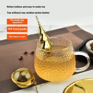 Bola de té de acero inoxidable 304 dorado, cadena colgante creativa, juego de filtros de té para regalos de boda y tetera de oficina - Product Image 3