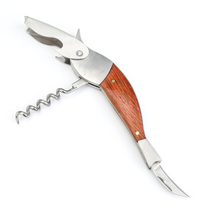 Factory wholesale new stainless steel multi-functional bottle opener with wooden handle for kitchens, <b>wine</b> opener, beer opener. - Product Image 2