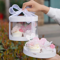 Vente en gros de boîte d'emballage ronde pour cupcake d'anniversaire boîte d'emballage pour cupcake transparente à double couche pour fleurs pâtisserie dessert