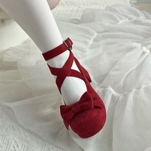 2026 New Autumn Lolita Pine <b>Cone</b> Style <b>Sweet</b> Thick Sole High Heel Lo Shoes Velvet Square Toe Platform Spring Women Shoes - Product Image 5