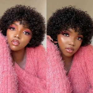Perruque afro noire avec <span class=keywords><strong>frange</strong></span> bouclée et petites boucles, longueur 6 pouces, peut être permanentée et teinte - Product Image 4