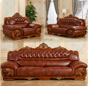 New Transitional Royal Leather Sectional <b>Sofa</b> Set with Solid <b>Wood</b> <b>Frame</b> Double-sided Carved Design for Apartment Living Room - Product Image 1