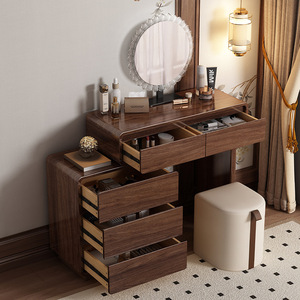 Modern Simple Bedroom Solid Wood Dressing Table with Integrated Makeup Vanity Bucket Cabinet and <strong>Bedside</strong> <strong>Mirror</strong> - Product Image 1
