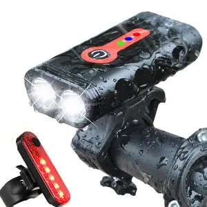 مصباح دراجة قابل للشحن باستخدام USB ضوء عدة دراجة الجبهة ضوء الضوء الخلفي الضوء الخلفي إضاءة مقاومة للماء دراجة ضوء