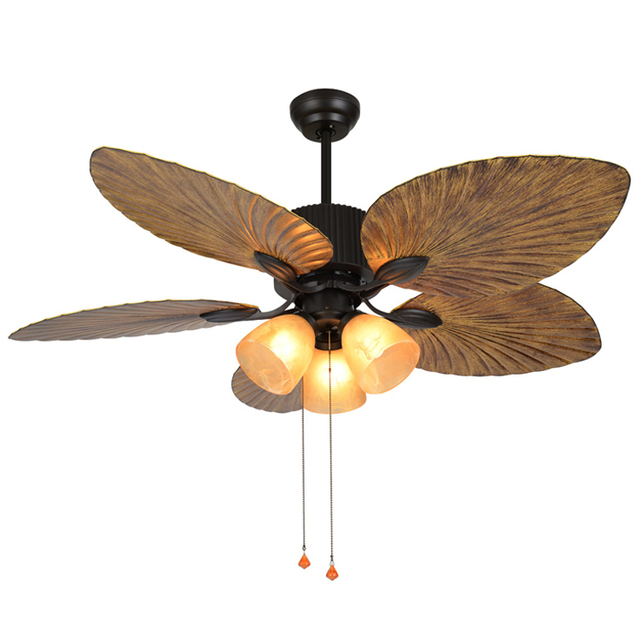 Fancy Tropical Vintage 5 Big Leaves Blade Kdk High Air Rustic Ceiling Fan With Light Kits Chandelier