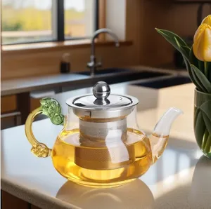 600毫升玻璃花茶壶配泡茶器活叶茶壶手吹过滤耐热起泡器不锈钢盖