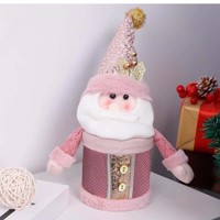 Coffret Cadeau de Noël : Pot de Bonbons Rose, Boîte Pomme, Poupée en Peluche Thème Bonhomme de Neige et Renne, Art Moderne Écologique
