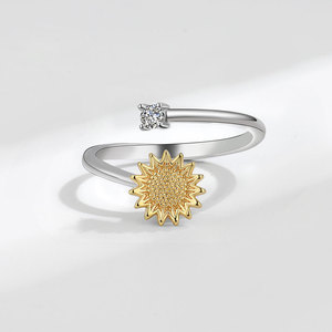 Fashion Jewelry Rotating Sunflower <b>Rings</b> <b>Adjustable</b> Zircon Copper Gold Plated Womens Tarnish Free Fidget <b>Rings</b> For Anxiety - Product Image 3