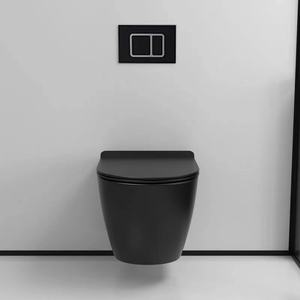 Inodoro sin borde con sifón en P, de cerámica, de dos piezas, negro, para baño, suspendido en la pared, juego de inodoro WC - Product Image 5