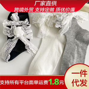 Women Ankle <b>Socks</b> White <b>Black</b> Gray Lace Bow Breathable Polyester Fiber Sweat Absorbing Solid Color Youth 18 40 Years Old - Product Image 5