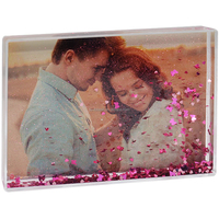 Cadre photo en acrylique transparent rempli de liquide Aqua Blox avec divers inserts de paillettes, idéal comme cadeau de festival ou décoration d'intérieur