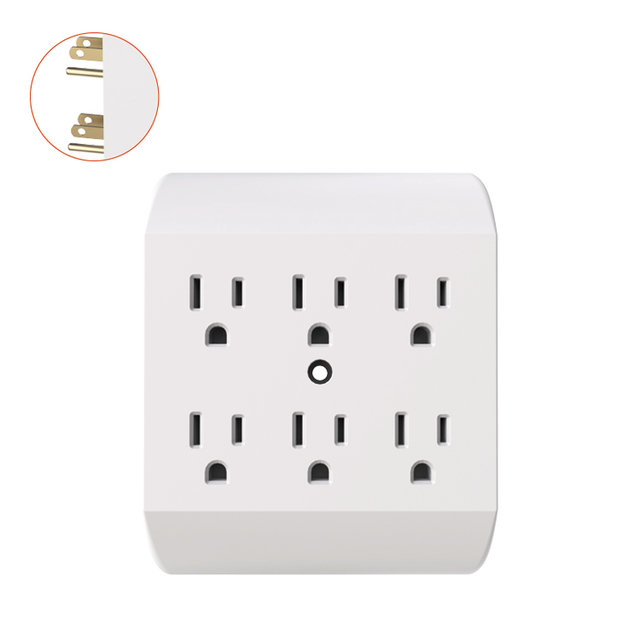 [OEM] Alargador De Enchufe De Pared 6 Tomas EEUU Adaptador Multiple Con Carcasa PVC 15A 125V Uso Hogar Oficina