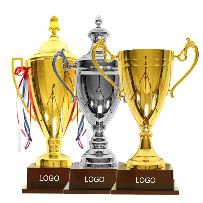 Vente en gros 3D Or Argent Métal Trophées Prix Fabrication Personnalisé Métal Football Ligue Champions Trophy Cup