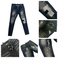 Jean slim vintage noir personnalisé pour homme, effet vieilli et déchiré, avec éclaboussures de peinture, pour l'automne/hiver, style streetwear hip-hop