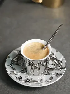 Juego de tazas y platillos de cerámica con espejo para café, taza reflectante de animales de estilo nórdico para taza de reflexión de Espresso, 90ml, 3 onzas