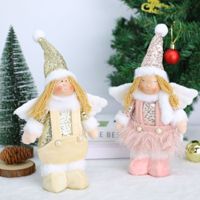 Poupées en peluche de Noël d'usine 35*16*6cm, figurines d'anges de dessin animé pour filles, décoration de fenêtre, bonnet tricoté, paillettes, poupée décorative pour la maison