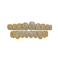 Grillz en laiton plaqué or 14K, 10 dents, zircone cubique ronde 5A 8A, ensemble pour dents supérieures et inférieures, style Hip Hop, bijou buccal pour usage quotidien