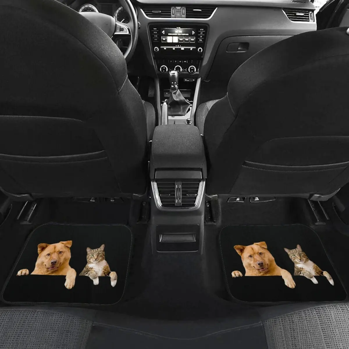 Nieuwe Grappige Hond Kat Familie Patroon Vloermatten Voor Auto Zwarte Vrachtwagen Vloermat Auto Accessoires Interieur 2 Stks/set Tapijt 2024 Sublimatie