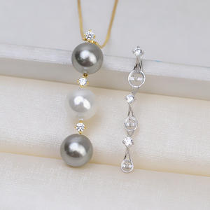 Pendentif en bois tendance en argent S925 avec 3 perles, accessoires de bricolage, tête de pendentif 8-9 à suspendre avec plateau vide semi-fin pour la fabrication de bijoux - Product Image 4