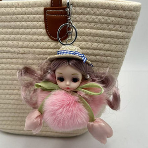 Encantador Llavero para Coche con Muñeca de Ojos Grandes de Peluche y Lazo de Tulipán, con Pompón de Piel de Zorro Auténtica, Adorno para Bolso, Regalo para Niñas, Mini Adorno de Moda - Product Image 5