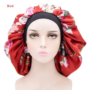 Benutzer definierte Großhandel Seiden haube Elastic Wide Band Schlafmütze Reversible Seide Frauen Druck Double Layer Satin Bonnet