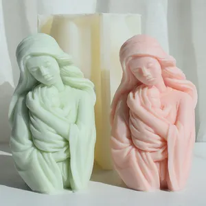 Mother's Day Gift 3D Virgin Mary Sculpture Candle Silicone Mold Holding Baby Candle Mold