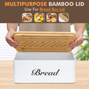 Caja de pan de bambú con tapa de madera, contenedor de almacenamiento de metal blanco para pan, estilo europeo, diseño duradero - Product Image 4