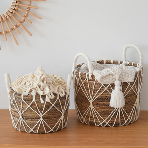 Wicker Laundry <b>Basket</b> Round Cotton Lining Stackable Storage <b>Basket</b> For Home Use - Product Image 2