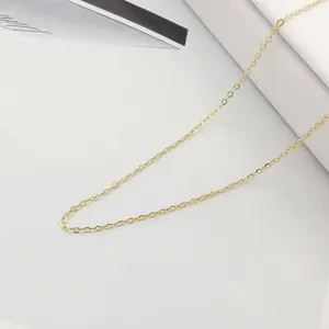 Wholesale Solid Gold Chain Women Necklace Thin Flat Cable Chain 9K 14K 18K Real Gold Tiny Chain Link Necklace Jewelry